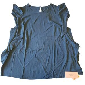 Sz 22/24 BLOOMCHIC Teal Blue Flutter Sleeve Ruffle Blouse